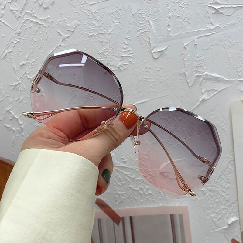 Óculos de Sol Feminino Sem Aro | Lentes Poligonais Degradê