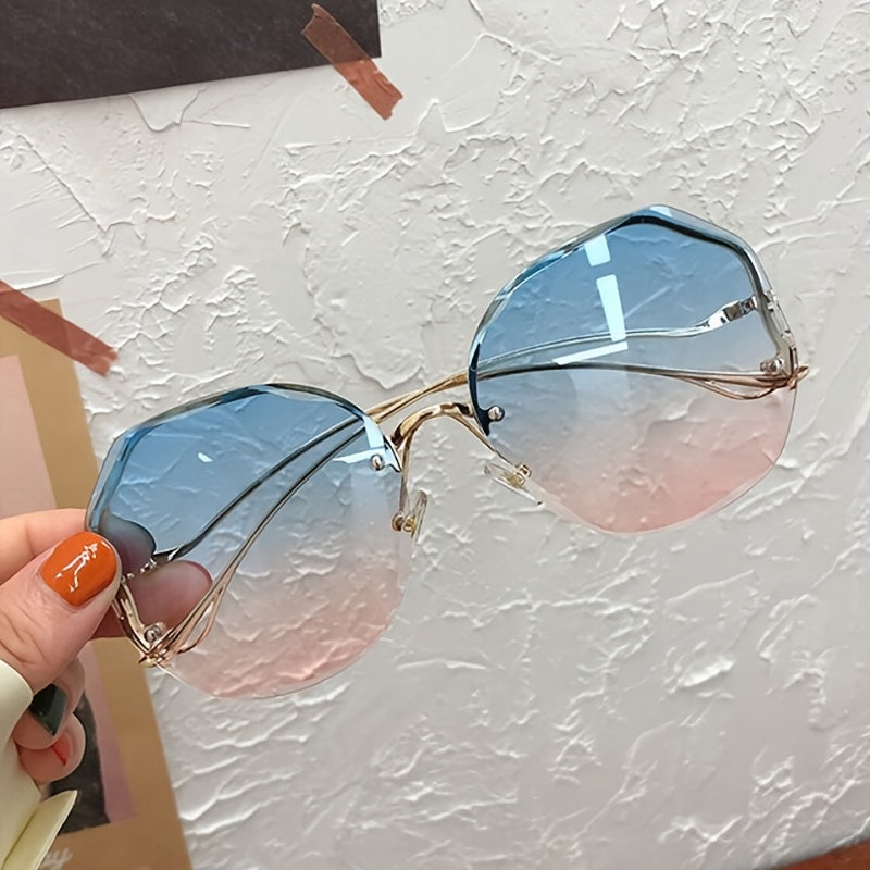 Óculos de Sol Feminino Sem Aro | Lentes Poligonais Degradê