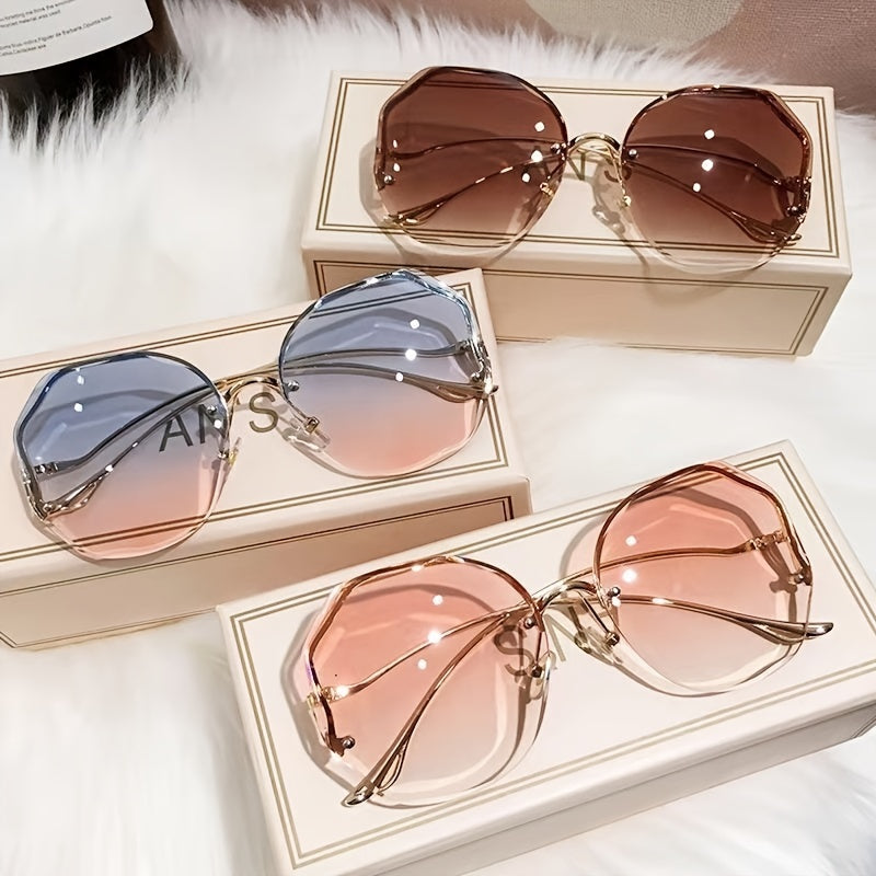 Óculos de Sol Feminino Sem Aro | Lentes Poligonais Degradê