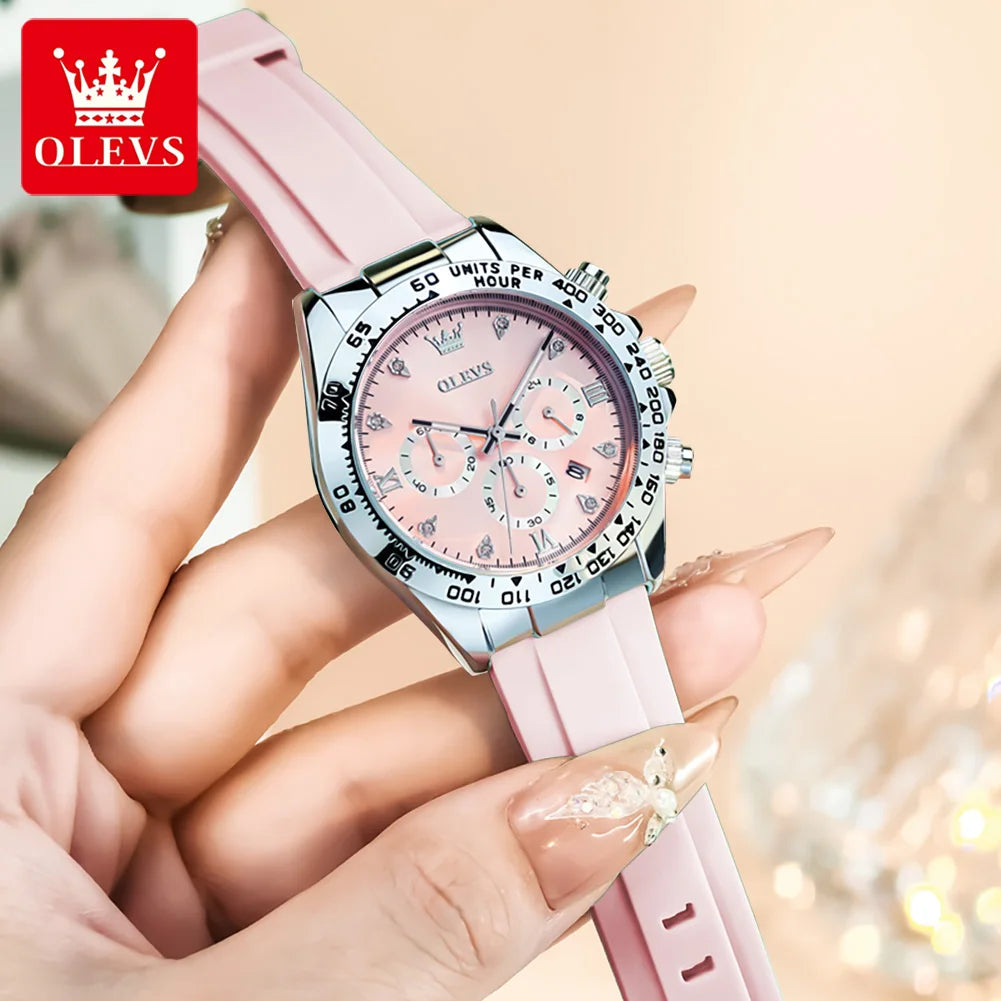 Relógio Feminino Olevs Cronógrafo Luxo AquaDate