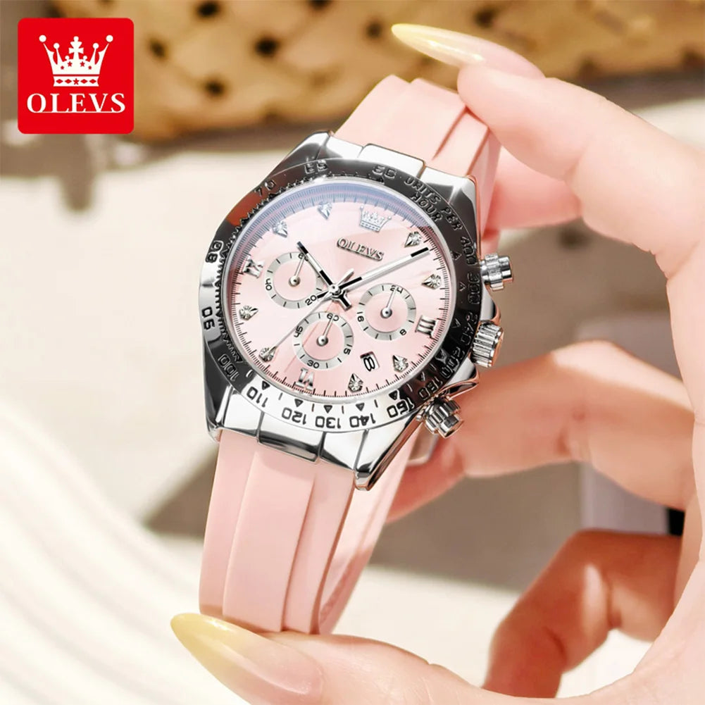 Relógio Feminino Olevs Cronógrafo Luxo AquaDate