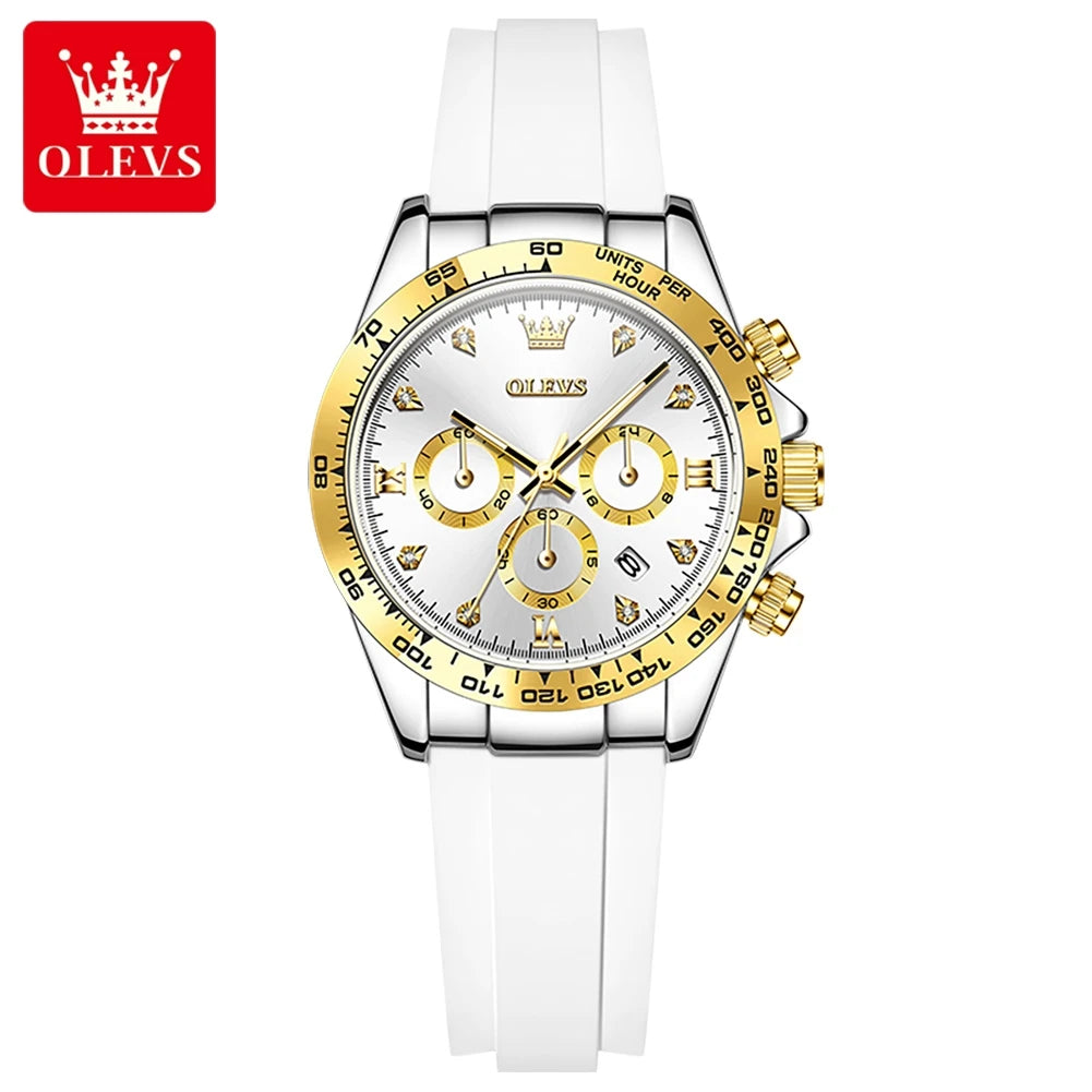 Relógio Feminino Olevs Cronógrafo Luxo AquaDate