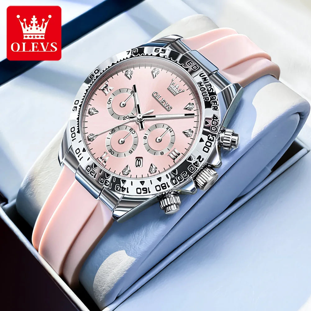 Relógio Feminino Olevs Cronógrafo Luxo AquaDate