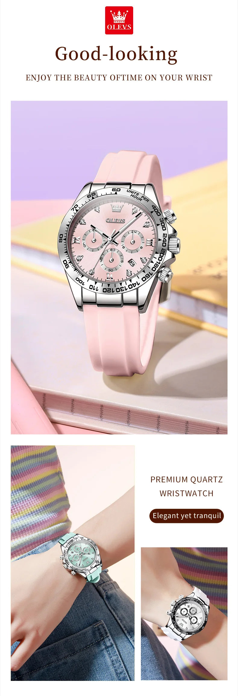 Relógio Feminino Olevs Cronógrafo Luxo AquaDate