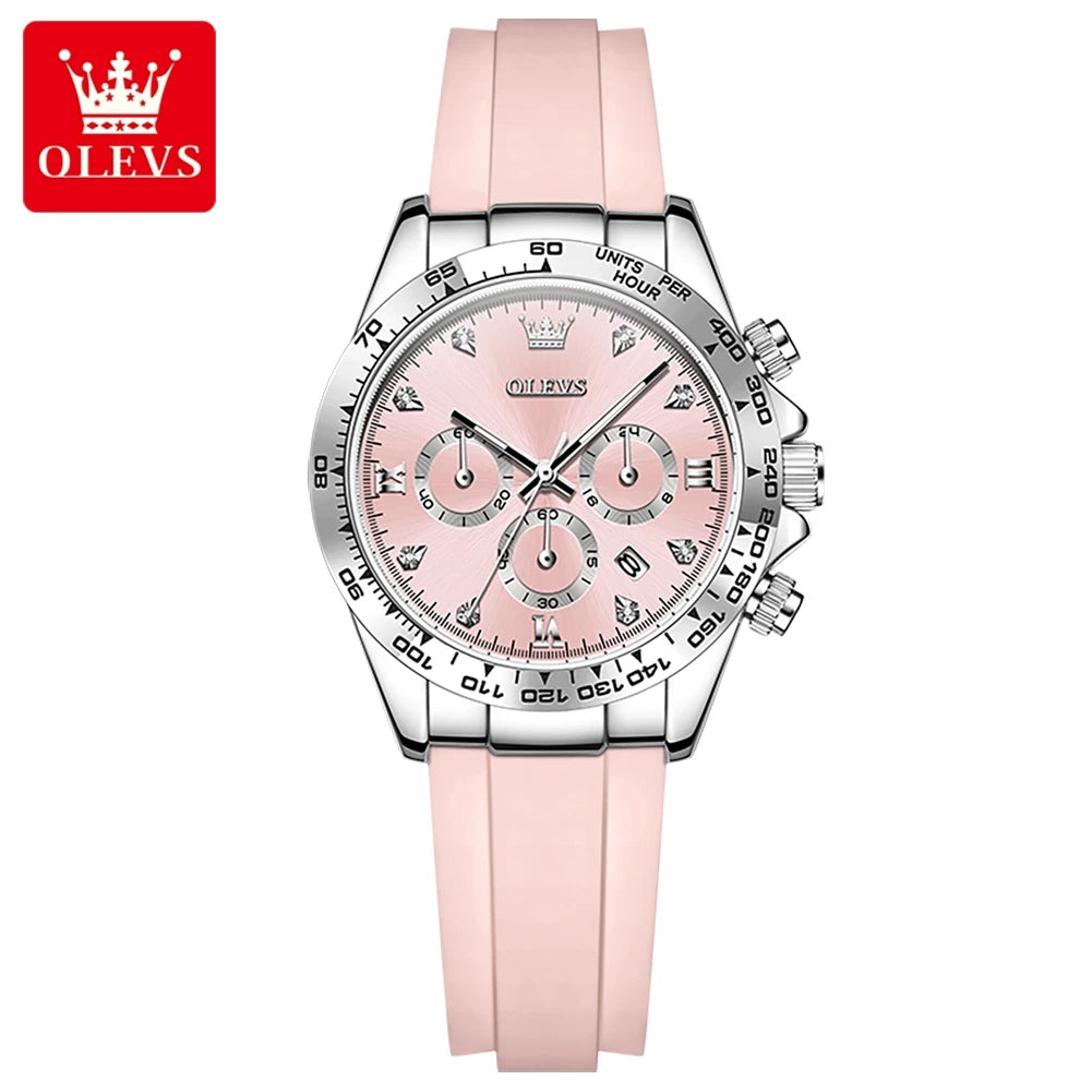Relógio Feminino Olevs Cronógrafo Luxo AquaDate