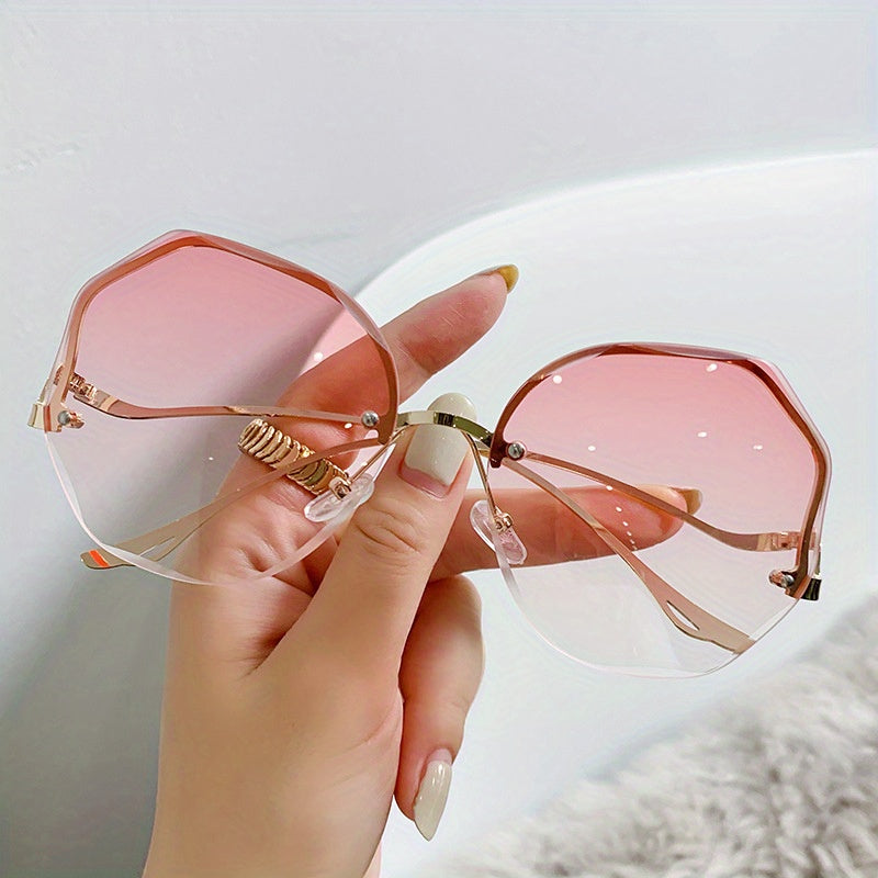 Óculos de Sol Feminino Sem Aro | Lentes Poligonais Degradê